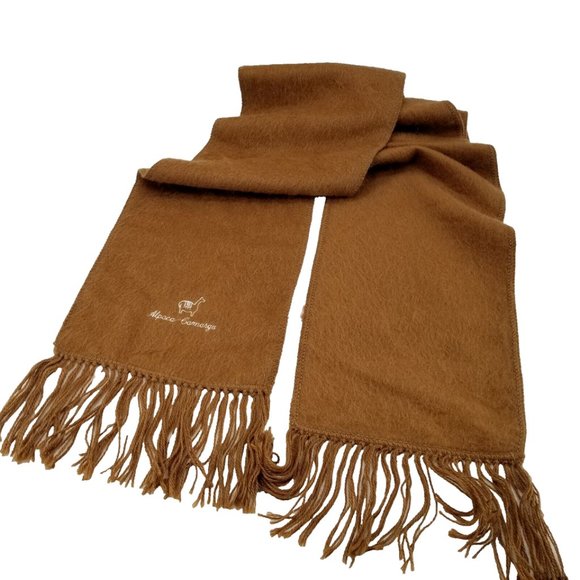 ALPACA CAMARGO Scarf Tan Soft Peruvian Alpaca Blend Fringed Soft 9 x 70 - Picture 3 of 9